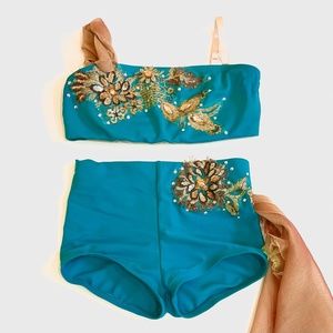 Turquoise and gold floral dance costume
